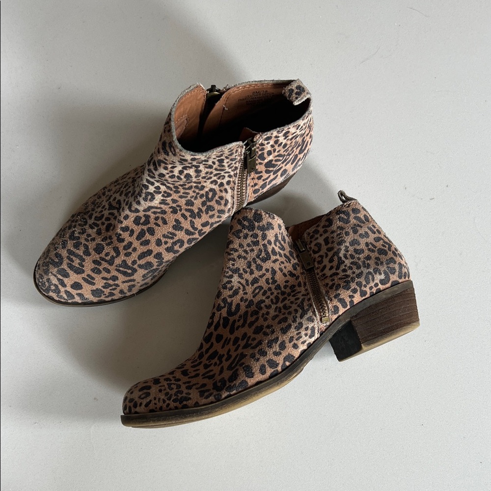 Lucky Brand Leopard-Print Ankle Booties in Tan and Black